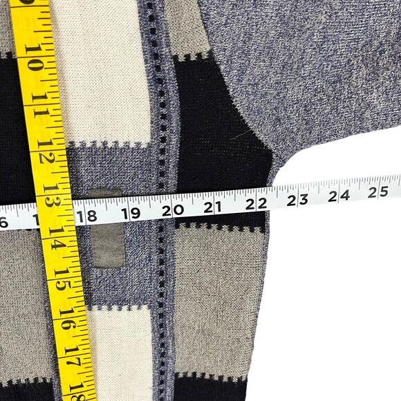 Silver Silk Sweater Mens L Elbow Patch Full Zip Textured Blue White Black Soft! - Picture 9 of 12